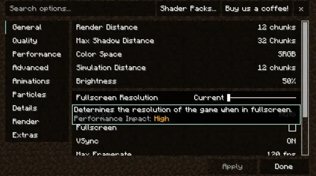 Minecraft 1.21.8-1.16.5 Reese's Sodium Options Mod Download